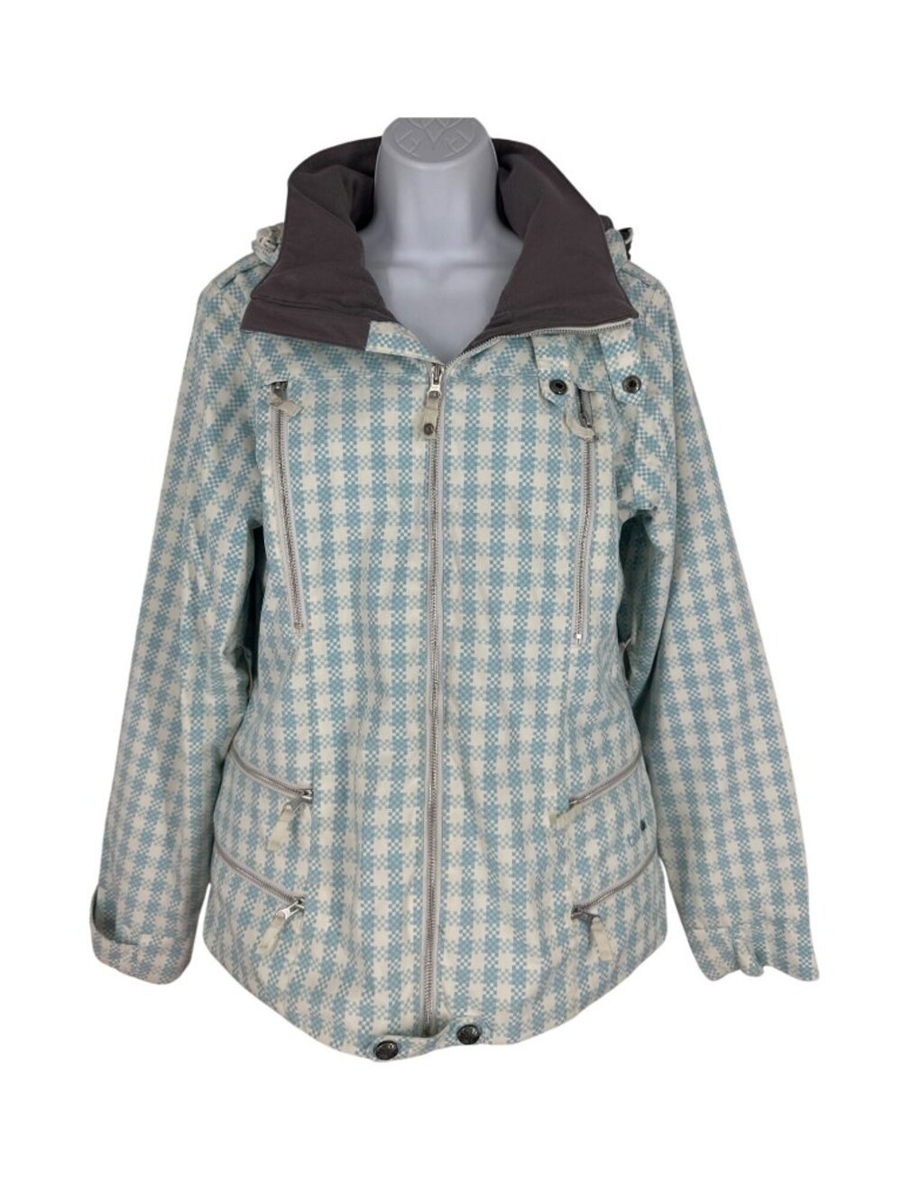 BURTON Women's Elevation Jacket Dry Ride Snowboarding Blue Check Size L